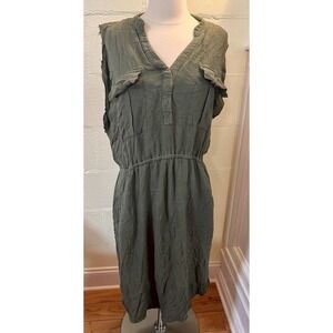 Maeve Anthropologie Size Large‎ Olive Green Dress With Cut Out Sleeves